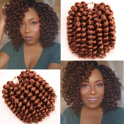 Miniatura 34 de Cabello de ganchillo Jamaicano Bounce, paquete de 4 paquetes de 6 pulgadas, varita de pelo rizado de ganchillo para mujeres negras
