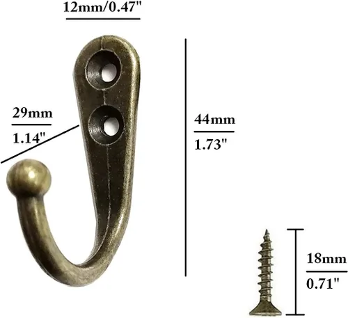 Miniatura 2 de Paquete de 12 ganchos de metal para colgar ropa, chaquetas, batas, toallas, sombreros, llaves, bolsas, tazas, color bronce