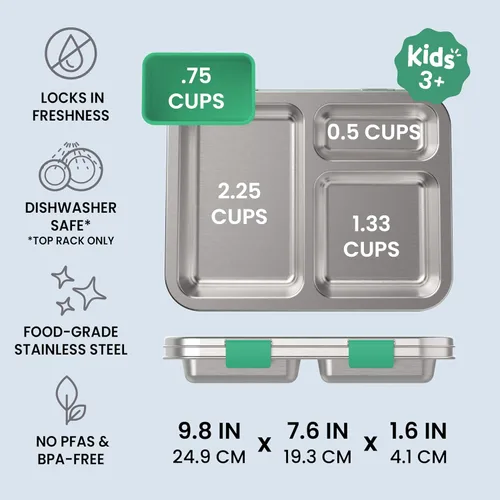 Miniatura 3 de Bentgo Kids - Lonchera de acero inoxidable resistente a derrames para niños, de 3 compartimentos con contenedor de silicona adicional, duradera