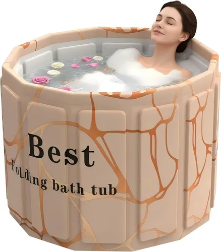 Miniatura 18 de Bañera portátil para adultos, bañera plegable para spa caliente y baño de hielo, bañera pequeña plegable para baño, bañera portátil aislada de 6