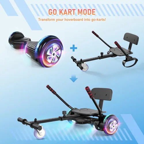 Miniatura 4 de LIEAGLE Hoverboard - Patineta autoequilibrante de 16.5 cm, 6.5 pulgadas, con ruedas Bluetooth, luces LED, para niños y adultos B05-Negro con kart