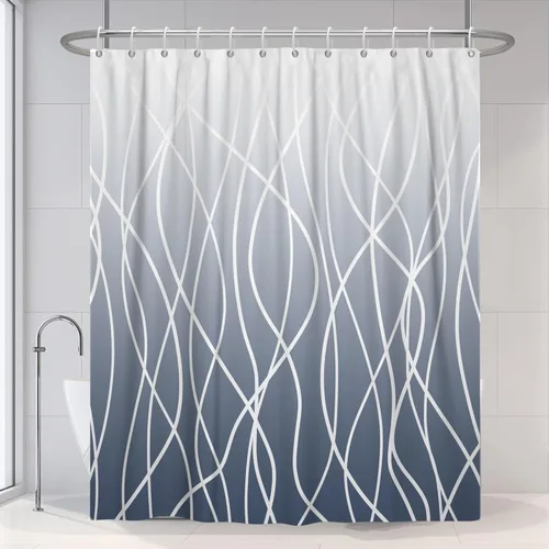 Miniatura 23 de Cortina de ducha pequeña a rayas gris claro degradado para baño, 36 x 72 pulgadas, juego de cortina de ducha geométrica para cabina de RV