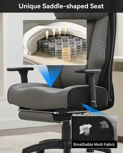 Miniatura 6 de DJ·Wang Silla de oficina grande y alta, 400 libras con reposapiés, silla de oficina ejecutiva de respaldo alto con cojín de resorte extragrueso