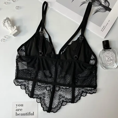 Miniatura 6 de Corsé de encaje para mujer, top corto con tirantes delgados, bralette Bustier