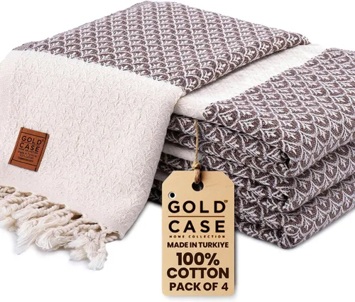 Miniatura 25 de Gold CASE - Juego de 4 Toallas de Mano Turcas para Baño, 20 x 40 pulgadas, Toallas de Baño 100% Algodón, Toalla Pequeña de Cocina Aphrodite
