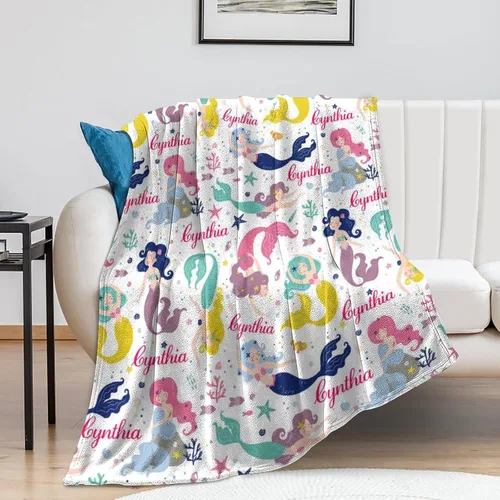 Miniatura 2 de Manta personalizada de sirena para niñas, manta de envoltura personalizada con nombre, manta de forro polar suave para niños recién nacidos, manta