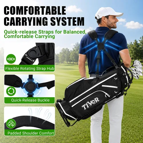 Miniatura 3 de 14 Way Golf Stand Bag for Men & Women, Lightweight Silent Hybrid Golf Bag with Club Lock Top, Oversized Putter Well, 8 Pockets, USB Port & Rain