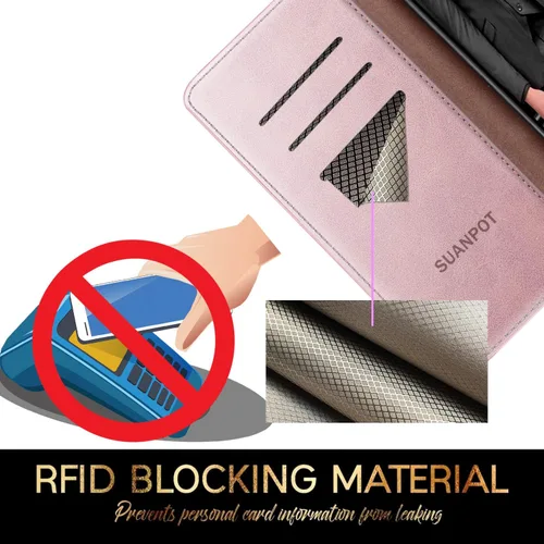 Miniatura 3 de SUANPOT Funda de piel tipo cartera para iPhone XR 6.1 (no XS 5.8 pulgadas, XS Max 6.7 pulgadas) con bloqueo RFID, tarjetero de crédito, funda de Oro