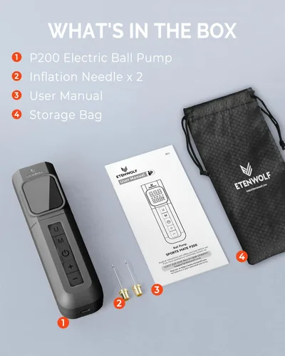Miniatura 8 de ETENWOLF P200 Electric Ball Pump 2000mAh Sports Air Pump with Digital Pressure Gauge, Fast Inflation & Deflation for Basketball Soccer Volleyball