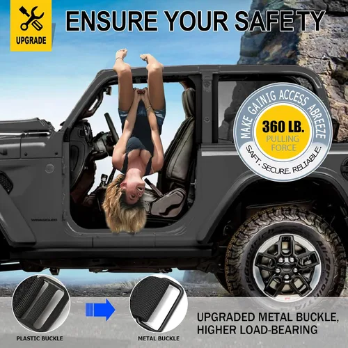 Miniatura 2 de moveland Paquete de 2 asas de agarre de barra antivuelco, asas de agarre de paracord negro para Jeep Wrangler JL, JK, TJ, YJ y Jeep Gladiator