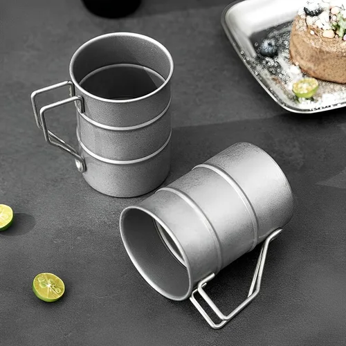 Miniatura 2 de Tazas de café vintage de acero inoxidable con asa, tazas de café para campamento, taza de senderismo al aire libre, equipo de campamento ligero