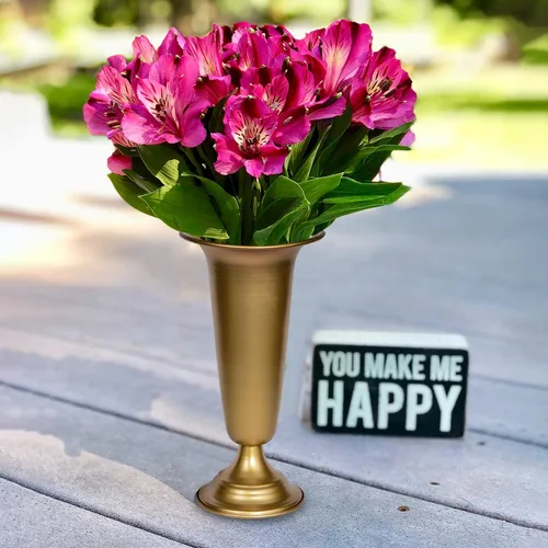 Miniatura 6 de Jarrón de metal para cementerio, jarrones con base de metal y estacas para mesa del hogar, flores de cementerio, decoraciones de tumbas Dorado