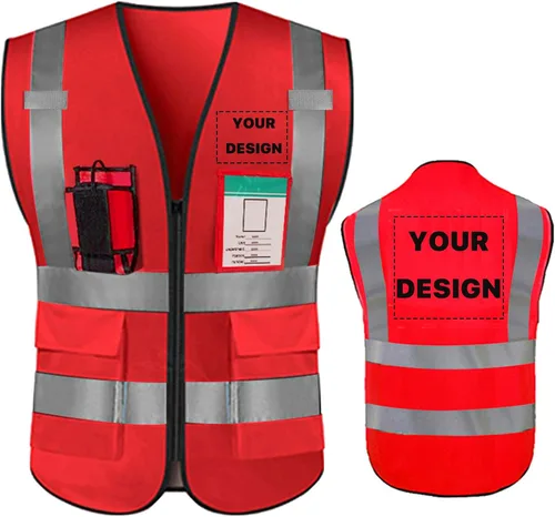 Miniatura 32 de Chaleco de seguridad de alta visibilidad reflectante con bolsillos y cremallera personalizado su logotipo ropa de trabajo de seguridad