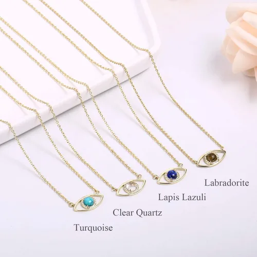 Miniatura 7 de Collar de oro de 14 quilates delicado de mal de ojo para mujer, collar de piedras preciosas Collar de cristal real para mujer