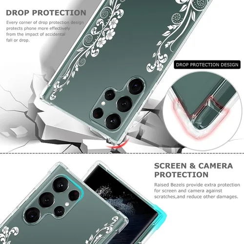 Miniatura 4 de Funda transparente floral para Galaxy S22 Ultra para mujeres/niñas, bonita funda de teléfono para Samsung Galaxy S22 Ultra 5G, diseño de flores
