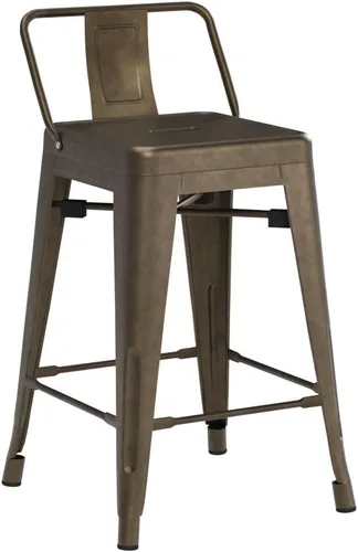 Miniatura 5 de COSTWAY Juego de 4 taburetes de bar de metal, con respaldo extraíble, taburetes de altura de mostrador de 24 pulgadas con patas de goma, sillas