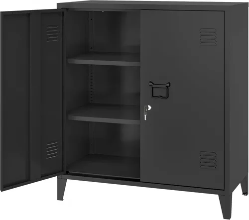 MIOCASA Armario de almacenamiento de metal con puertas dobles de bloqueo, gabinete de acero con cerradura con estantes ajustables para oficina en