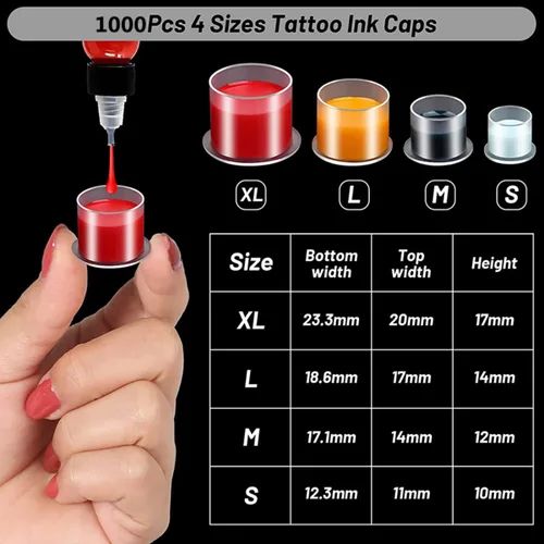 Miniatura 2 de Yuelong - 1000 tapas de tinta de tatuaje desechables Microblading, vasos de tinta de tatuaje con base, tapas de tinta de pigmento, tamaños de 0.669