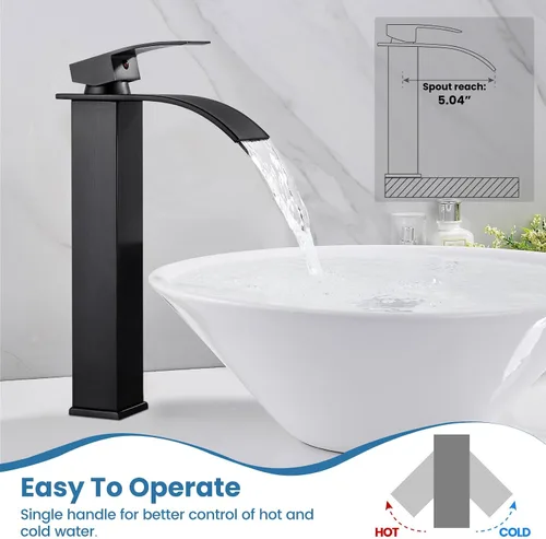 Miniatura 3 de Airuida Grifo de lavabo de recipiente alto, cascada de un solo agujero, grifo de baño, grifo mezclador de un solo agujero, grifo de lavabo
