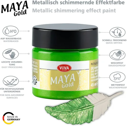 Miniatura 3 de Viva Decor Maya Gold (verde manzana) 1.52 onzas líquidas - Pintura acrílica metálica brillante para trabajos creativos en madera, vidrio