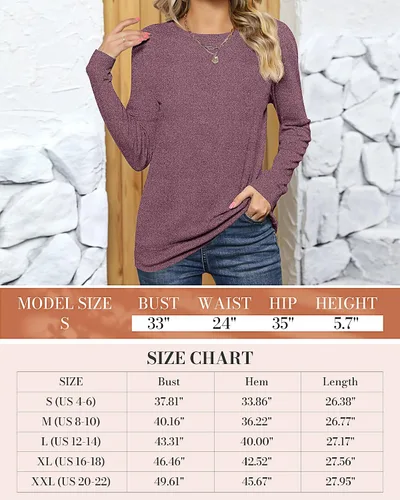 Miniatura 7 de Ficerd Paquete de 2 sudaderas casuales para mujer, camisas de algodón de manga larga, ajuste holgado, ligeras, cuello redondo, básicas, lindas
