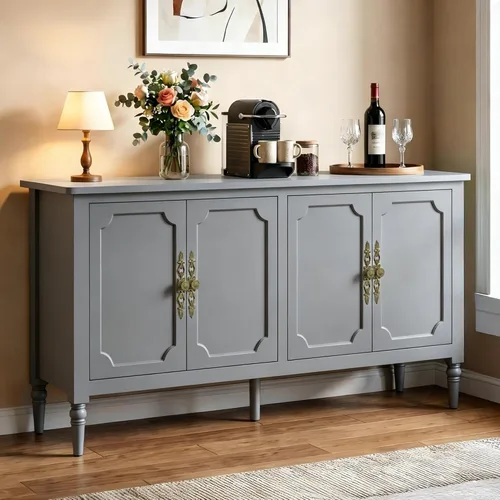 RoyalCraft Armario buffet con almacenamiento, aparador vintage de 59 pulgadas con estantes ajustables, barra de café pintada moderna de mediados de