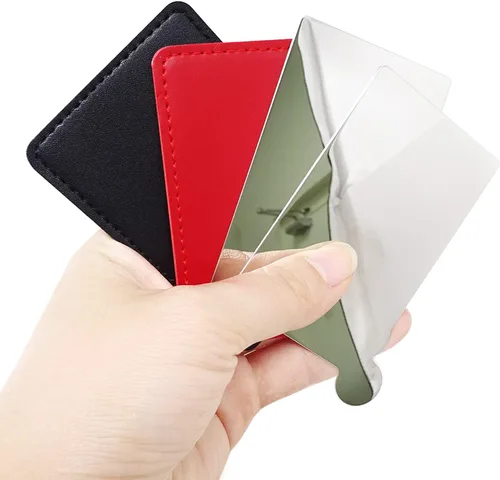 Miniatura 5 de Honbay Espejo de bolsillo compacto de acero inoxidable, 2 unidades, irrompible, pequeño, espejo rectangular de mano para maquillaje con soporte