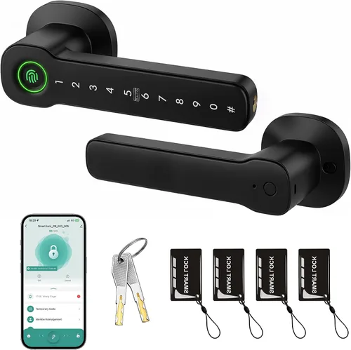 Miniatura 10 de Leydebong Cerradura de puerta inteligente con huella digital, tarjeta IC y teclado, cerradura electrónica 5 en 1 con control de aplicación, fácil