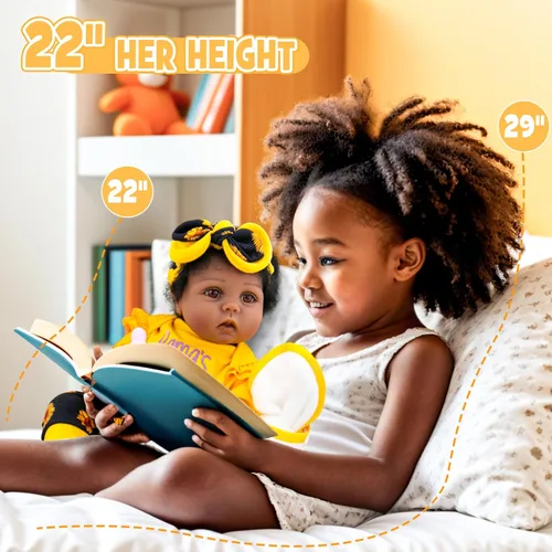 Miniatura 6 de Aori Muñecas de bebé recién nacidas negras realistas de 22 pulgadas, muñecas negras con peso recién nacido, juego de regalo para niños a partir de 3