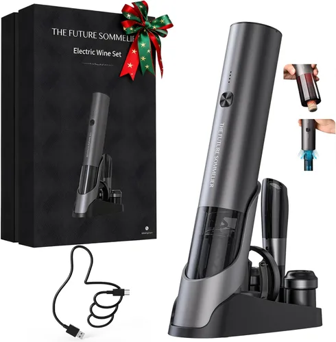 Miniatura 10 de Juego de abridor eléctrico de botellas de vino CIRCLE JOY - Sacacorchos recargable inalámbrico, juego de regalo con base de carga, cortador de papel