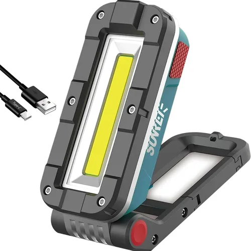 Miniatura 12 de SUNREI Luz de Trabajo Magnética LED de 1300LM con Atenuación Sin Escalones, Linterna Mecánica COB de 7800mAh, Reflector Recargable IPX65 con Gancho