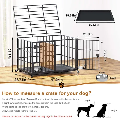 Miniatura 2 de aboxoo Jaula XL de 48/42 pulgadas para perros grandes/perros dobles medianos, jaulas de metal resistente, parte superior abierta de metal, perrera