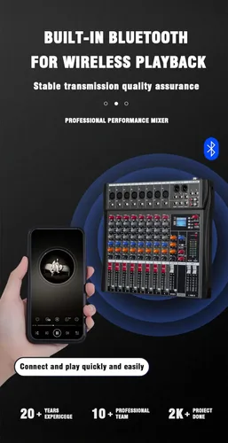 Miniatura 3 de CK-60 Mezclador profesional (6 canales) para grabación DJ Stage Karaoke Music Application w/USB Drive BT