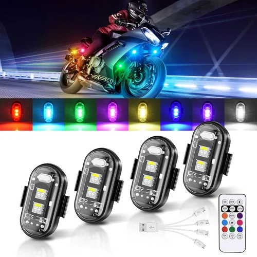 Luces estroboscópicas LED inalámbricas, control remoto, 8 colores, carga USB, impermeables, luces de advertencia de emergencia anticolisión para