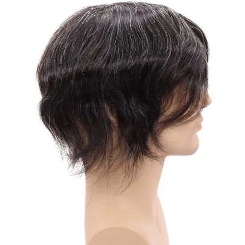 Miniatura 5 de Toupee - Sistema de reemplazo de cabello humano virgen europeo de 7 x 9 pulgadas para hombre, postizo de encaje mono con poliuretano duradero 1B