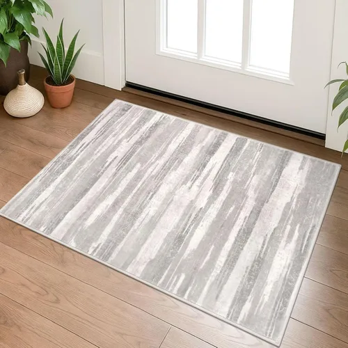 Miniatura 105 de Lansny Alfombra moderna abstracta de 2 x 5 pies, color negro, gris, blanco, lavable, alfombra de entrada para cocina, alfombra antideslizante suave