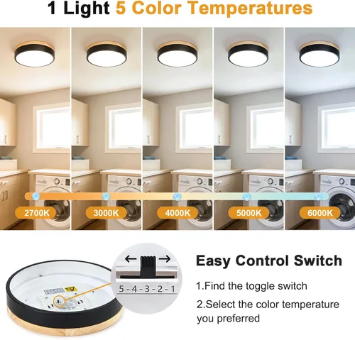 Miniatura 3 de Moderna lámpara de techo de madera regulable, lámpara de techo redonda negra LED empotrada, lámpara de techo minimalista para cocina, dormitorio