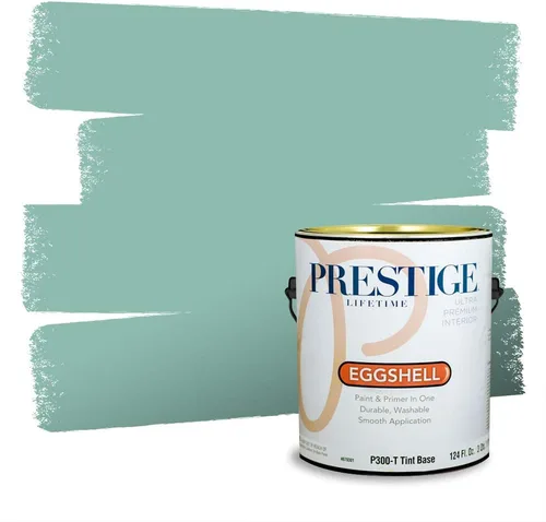 Miniatura 130 de Prestige Paints - Pintura exterior e imprimación en uno, 1 galón, plano, compatibilidad comparable con el color menta «Whipped Mint» de Behr