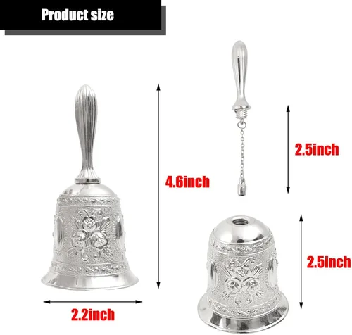 Miniatura 6 de Campana de mano, campanas de llamada de boda para servicio de restaurante, timbre, bar, cascabel, boda, aula, iglesia, escuela, aula, alarma y Plata