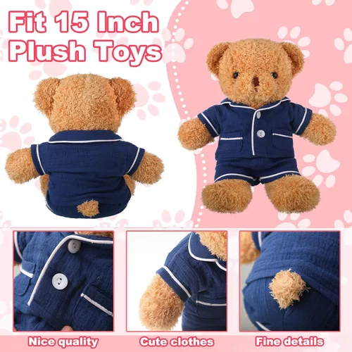 Miniatura 3 de Hungdao 2 juegos de ropa para osos, accesorios de animales de peluche, pijamas de oso de color rosa y azul, ropa de dos capas de muselina, pijamas