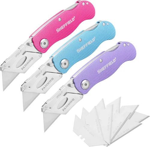Miniatura 14 de Sheffield 12514 Cuchillo Utilitario Plegable Paquete de 3, Rellenos para Calcetines, Regalos para Hombres, Regalos para Papá, Hojas de Cuchillo