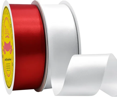 Miniatura 44 de Cinta de satén blanca antigua de doble cara de 1-1/2 pulgadas x 50 yardas, cinta de poliéster para envolver regalos, día de San Valentín, bodas