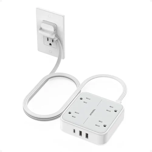 Miniatura 10 de TESSAN – Cable de extensión plano con protector de sobretensión de 10 pies, regleta de alimentación de enchufe plano con 4 salidas y 3 puertos USB