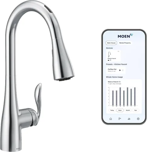 Miniatura 18 de Moen Arbor Chrome Motionsense Wave Touchless Grifo de cocina desplegable de una manija con limpieza eléctrica, 7594EWC Cromo