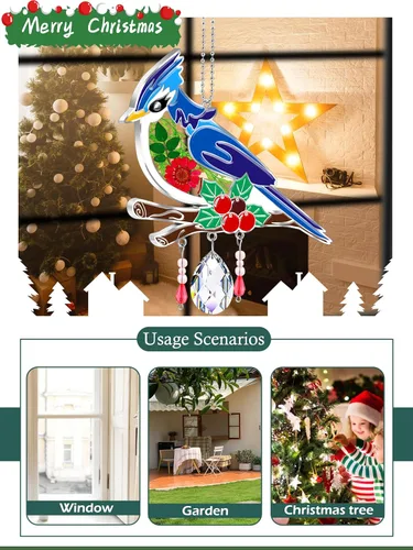 Miniatura 6 de KY&BOSAM Blue Bird - Campanillas de viento de cristal con dijes de metal, prismas de arco iris coloridos para decoración de jardín para mamá/abuela