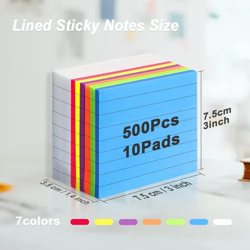 Miniatura 3 de MIUTME Notas adhesivas forradas transparentes, 7 colores brillantes, notas autoadhesivas transparentes, impermeable y translúcido con línea