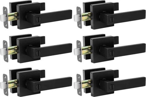 AIKKIL - Juego de manijas de puerta interior de color negro mate, llaveles, (paquete de 6), cerradura de privacidad resistente para dormitorio o