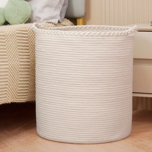 Miniatura 12 de Canasta de lavandería tejida de algodón de 58 litros, cesta alta para ropa, mantas, almohadas, juguetes, zapatos, gran cesta de lavandería
