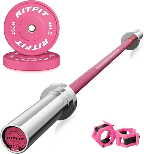 Miniatura 22 de RITFIT Placas de peso rosas, placa de pesas olímpicas de 2 pulgadas, placas de parachoques con inserto de acero, pesas rosas para gimnasio y hogar