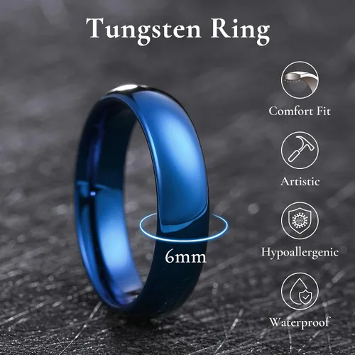 Miniatura 43 de King Will Alianza de boda de carburo de tungsteno para hombres y mujeres, anillos de promesa para parejas abovedados de alto pulido